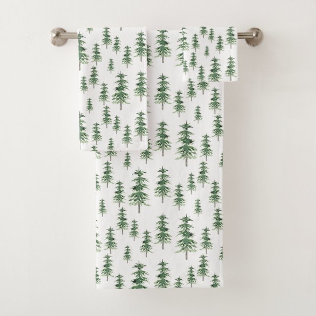 Watercolor Pine Tree Pattern Bath Towel Set (Insitu)