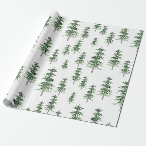 Watercolor Pine Tree Pattern Wrapping Paper