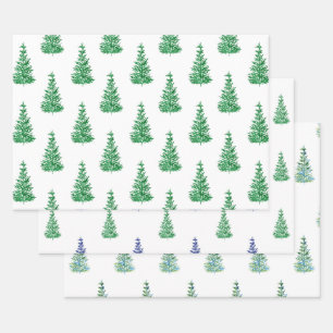 Watercolor Pine Tree Patterns Wrapping Paper Sheets