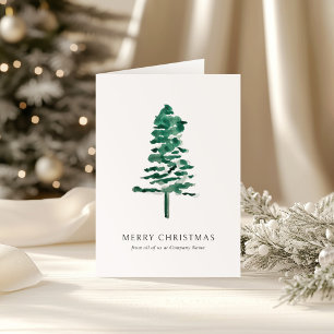 Watercolor Pine Tree Photo Business Christmas Holiday Card