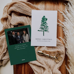 Watercolor Pine Tree Photo Business Christmas Holiday Card