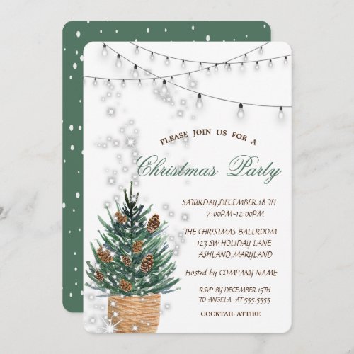Watercolor Pine treePine Cones Christmas Invitation