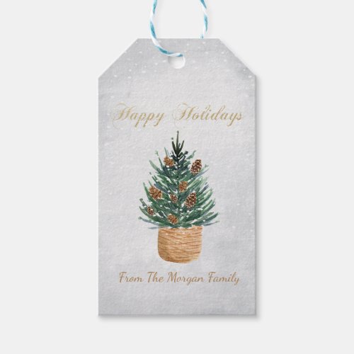 Watercolor Pine TreePine cones Snow Gift Tags