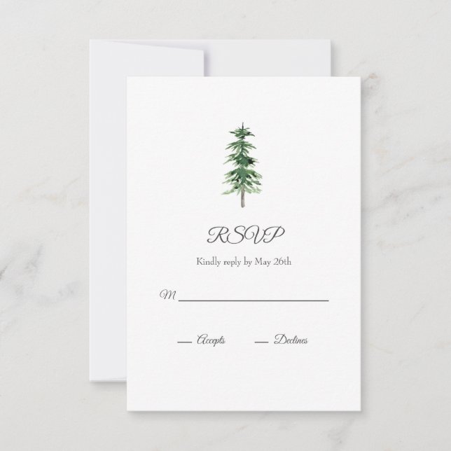 Watercolor Pine Tree RSVP Card (Front)