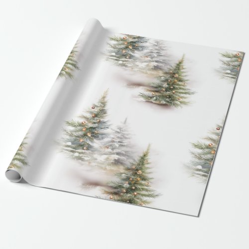 Watercolor Pine Tree Sage Green Christmas  Wrapping Paper