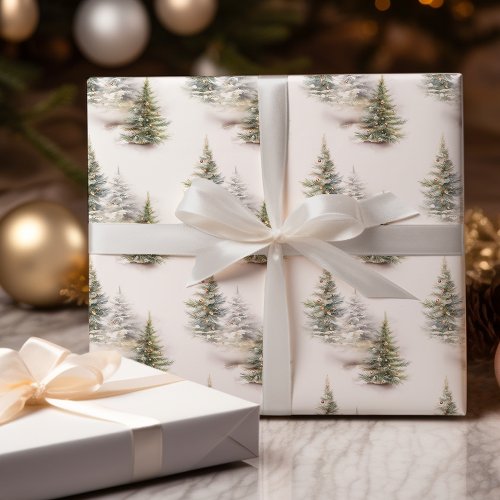 Watercolor Pine Tree Sage Green Christmas  Wrapping Paper