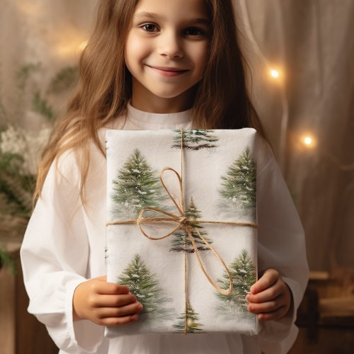 Watercolor Pine Tree Sage Green Christmas  Wrapping Paper