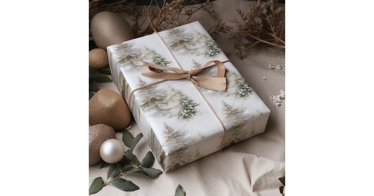 Watercolor Pine Tree Sage Green Christmas Wrapping Paper | Zazzle