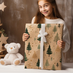 Watercolor Pine Tree Sage Green Christmas Wrapping Paper Sheets