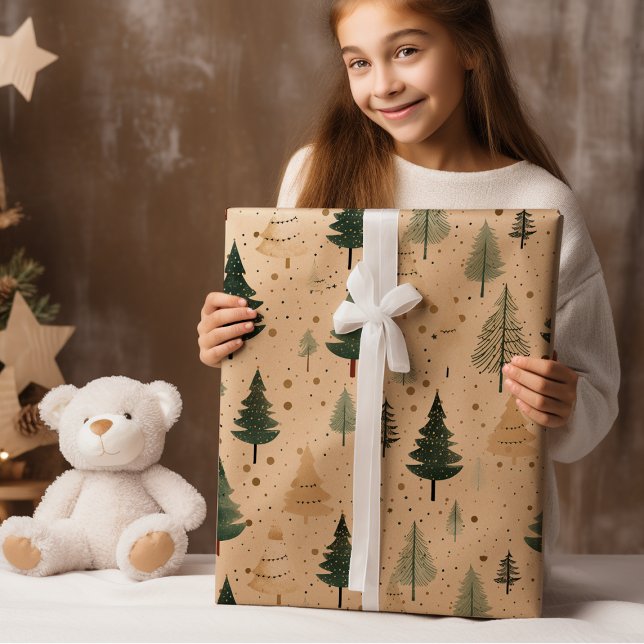 Watercolor Pine Tree Sage Green Christmas  Wrapping Paper Sheets (Creator Uploaded)