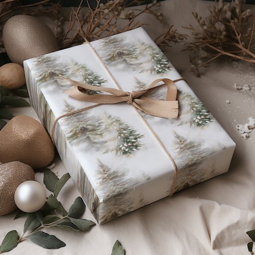 Watercolor Pine Tree Sage Green Christmas  Wrapping Paper Sheets