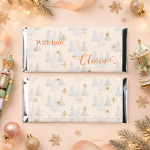 Watercolor Pine Tree Snowflake Christmas Holiday  Hershey Bar Favors