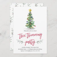 Watercolor Pine Tree Trimming Holiday Party Invitation