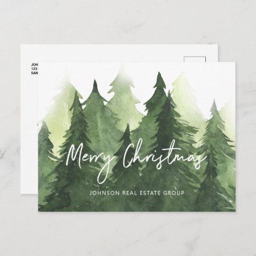Watercolor Pine Trees Business Merry Christmas Postcard