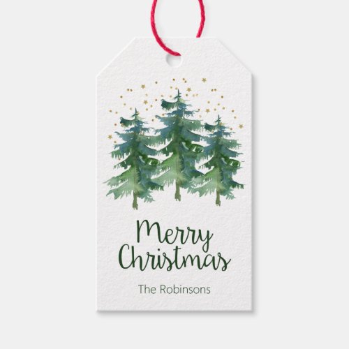 Watercolor Pine Trees Christmas Gift Tags