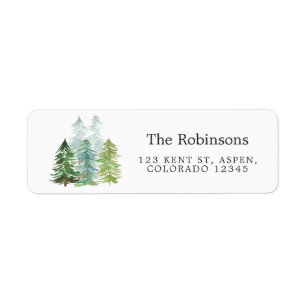 Watercolor Pine Trees Christmas Label