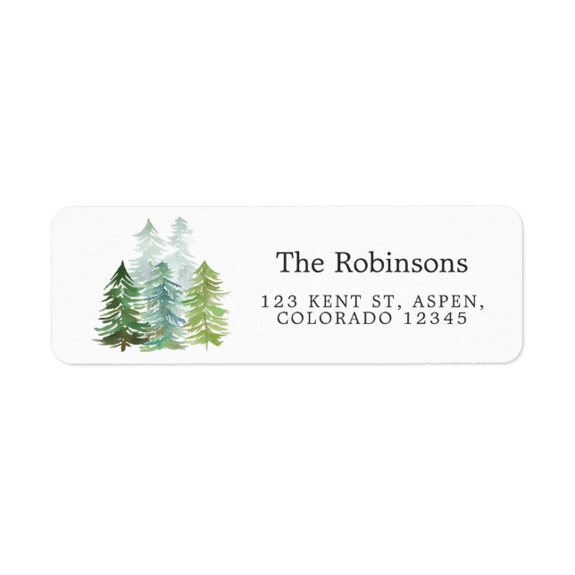 Watercolor Pine Trees Christmas Label (Front)