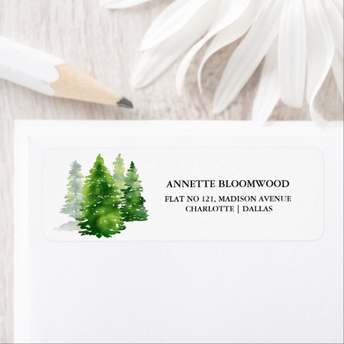 Watercolor Pine Trees  Christmas  Label