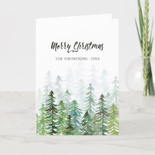 Watercolor Pine Trees Christmas Photo Holiday Card