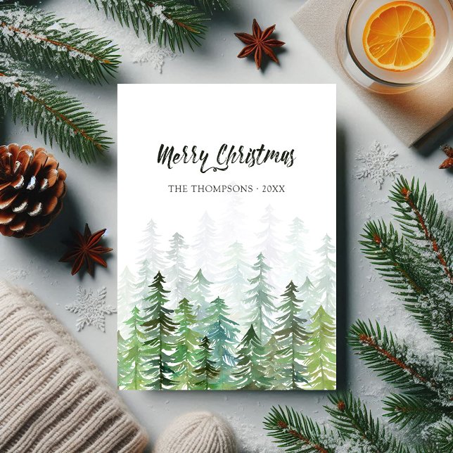 Watercolor Pine Trees Christmas Photo Holiday Card (Watercolor Pine Trees Christmas Photo Holiday Card)