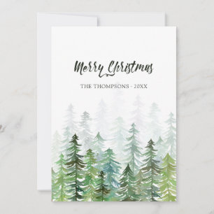 Watercolor Pine Trees Christmas Photo Holiday Card