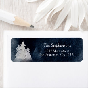 Watercolor Pine Trees Christmas Return Address Label