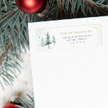 Watercolor Pine Trees Christmas Return Address Label<br><div class="desc">Personalize your correspondence with our elegant Return Address Label. The left side features watercolor pine trees accented with faux gold foil stars and dust,  while your family name and return address details adorn the right. A touch of holiday charm for your envelopes.</div>