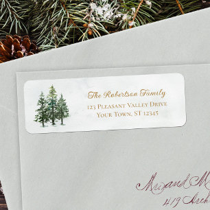 Watercolor Pine Trees Christmas Return Address Label