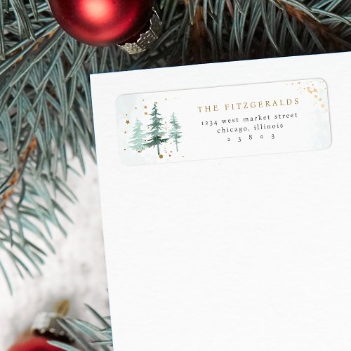 Watercolor Pine Trees Christmas Return Address Label