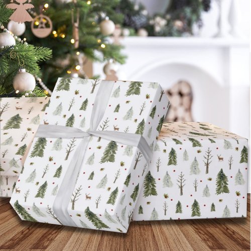 Watercolor Pine Trees Christmas Wrapping Paper