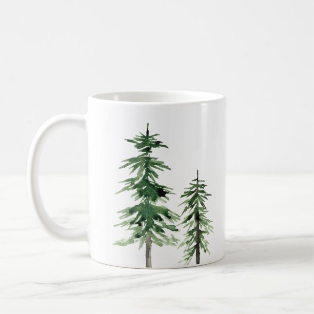 Watercolor Pine Trees Coffee Mug (Left)