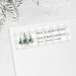Watercolor Pine Trees Family Name Return Address Label<br><div class="desc">Custom designed return address labels featuring watercolor pine trees on farmhouse style buffalo check design.</div>