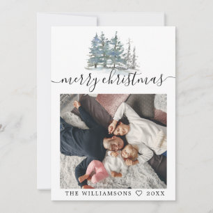 Watercolor pine trees forest Christmas photo Announcement