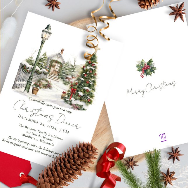 Watercolor Pine Trees Forest Rustic Christmas Invitation (Creator Uploaded)