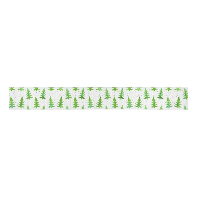 Watercolor Pine Trees Grosgrain Ribbon (Front)