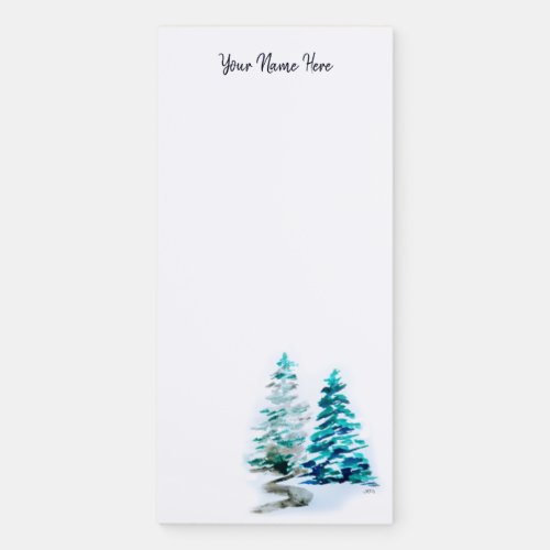 Watercolor Pine Trees Hand Drawn Winter Landscape Magnetic Notepad