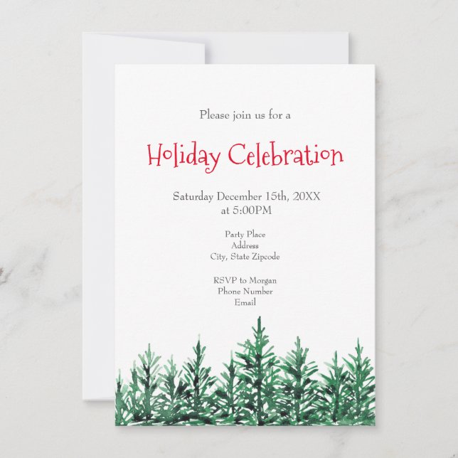 Watercolor Pine Trees Invitation (Front)