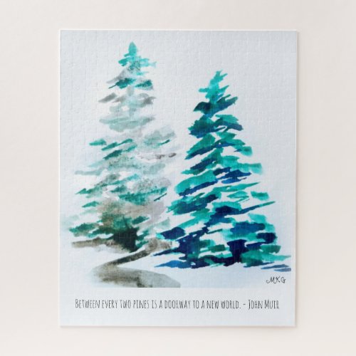 Watercolor Pine Trees John Muir Nature Quote  Jigsaw Puzzle