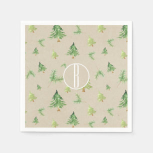 Watercolor Pine Trees Kraft Rustic Winter Wedding Paper Napkins