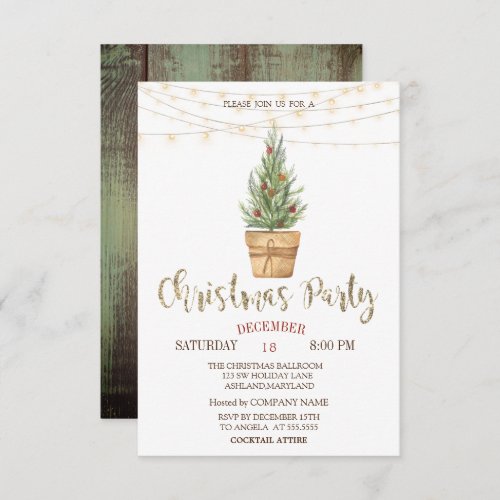 Watercolor Pine TreesLights Wood Christmas  Invitation