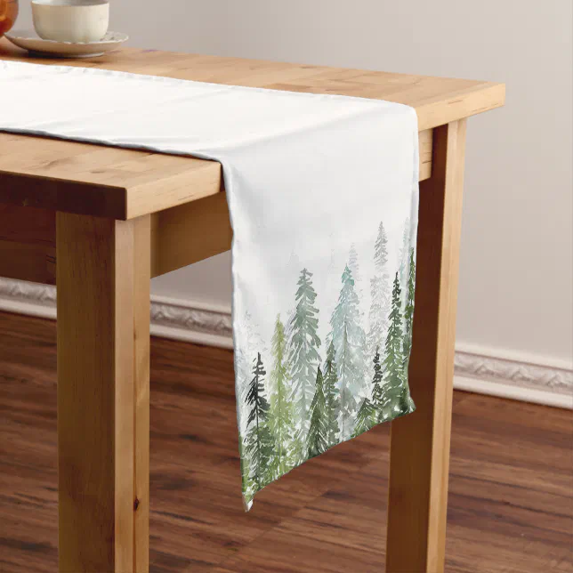 Watercolor Pine Trees Long Table Runner | Zazzle