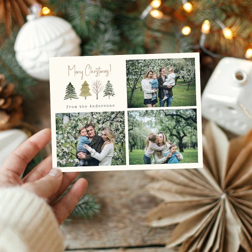 Watercolor Pine Trees Merry Christmas Photo  Holiday Postcard