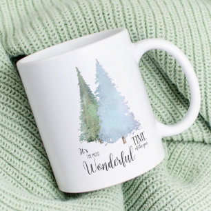 Watercolor Pine Trees Modern Christmas Snowflakes Coffee Mug