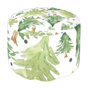 Watercolor Pine Trees Modern Rustic Country Kraft Pouf