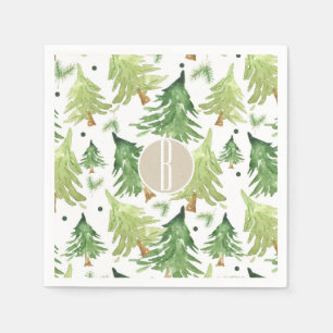 Watercolor Pine Trees Modern Rustic Kraft Party Napkins