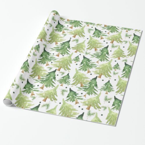 Watercolor Pine Trees Modern Rustic Wrapping Paper