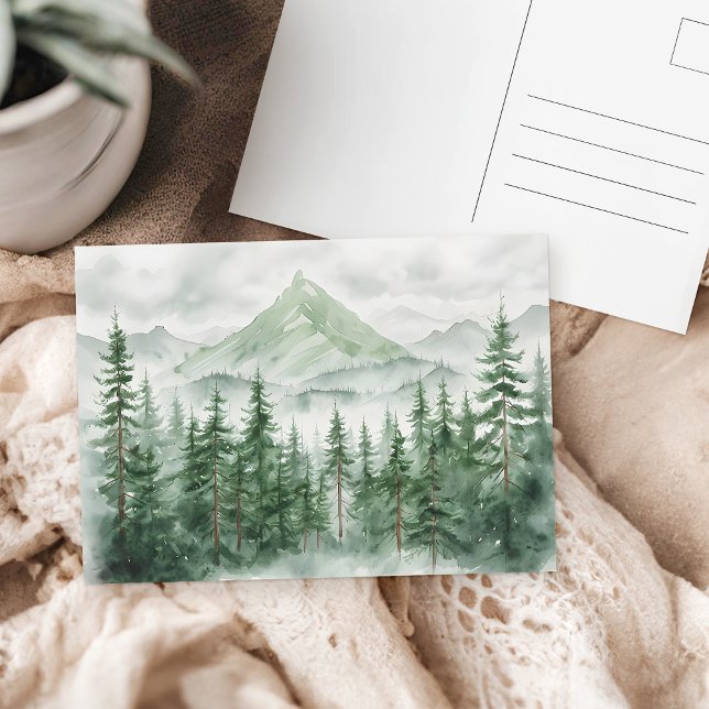 Watercolor Pine Trees Mountain Forest Postcard (Creator Uploaded)
