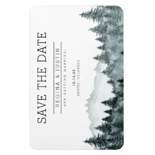 Watercolor Pine Trees Mountain Save the Date Invit Magnet