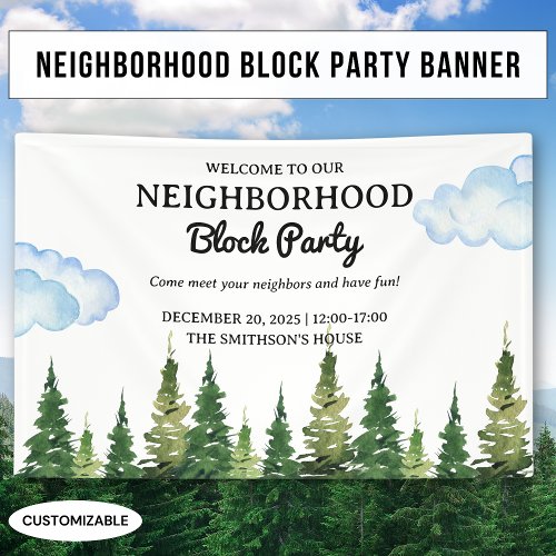 Watercolor Pine Trees Neighborhood Block Party Banner