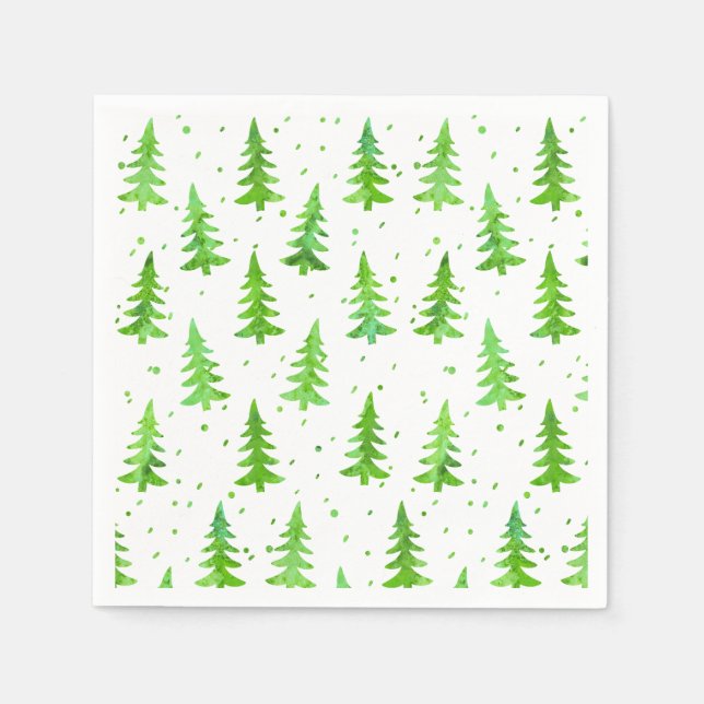 Watercolor Pine Trees Paper Napkins (Front)